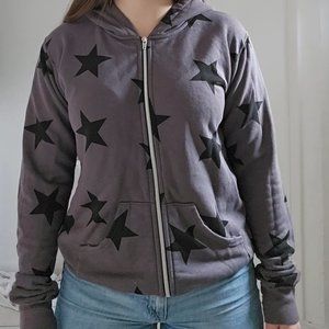 Gray nununu Zip-up Hoodie Black Star Design Silver Zipper